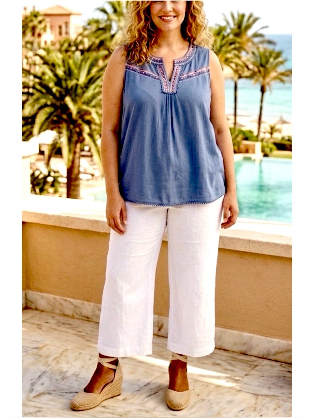 WOMEN SLEEVELESS EMBROIDERED BOHO TOP 2X/3X CRINKLE FESTIVAL COACHELLA WHIMSY